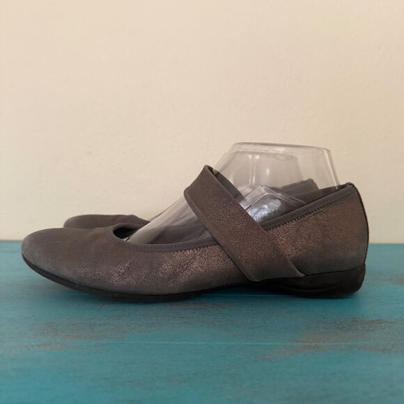 Paul Green Pewter Metallic Leather Mary Jane Ballet Flats Sz US 7.5 - Picture 3 of 9